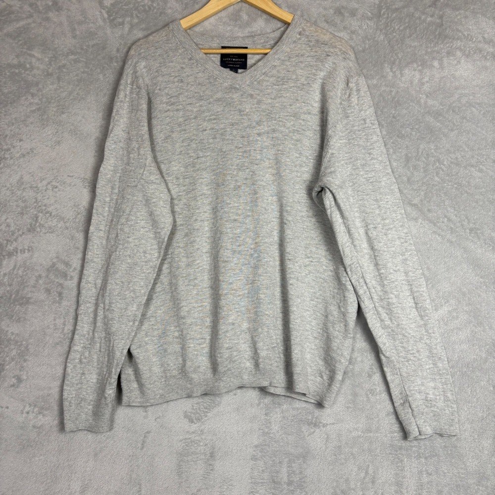 Lucky‎ Brand V-Neck Sweater Grey Cotton Linen Blend Men's Casual Lightweight